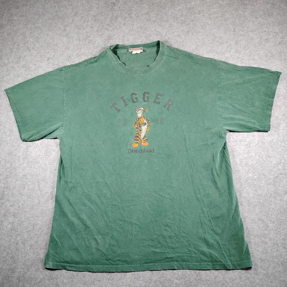 Vintage Disneyland Tigger T-Shirt Mens XL Green Cotton Made in USA 90s Graphic